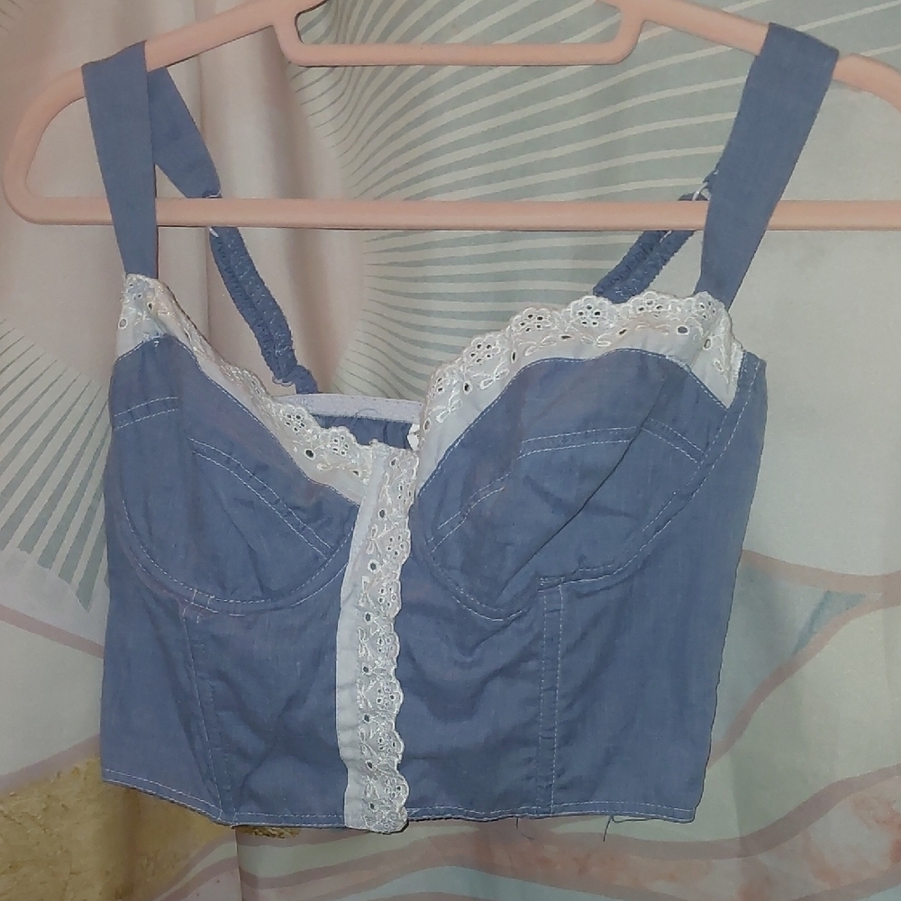 Blue Lace Trimmed Women's Top